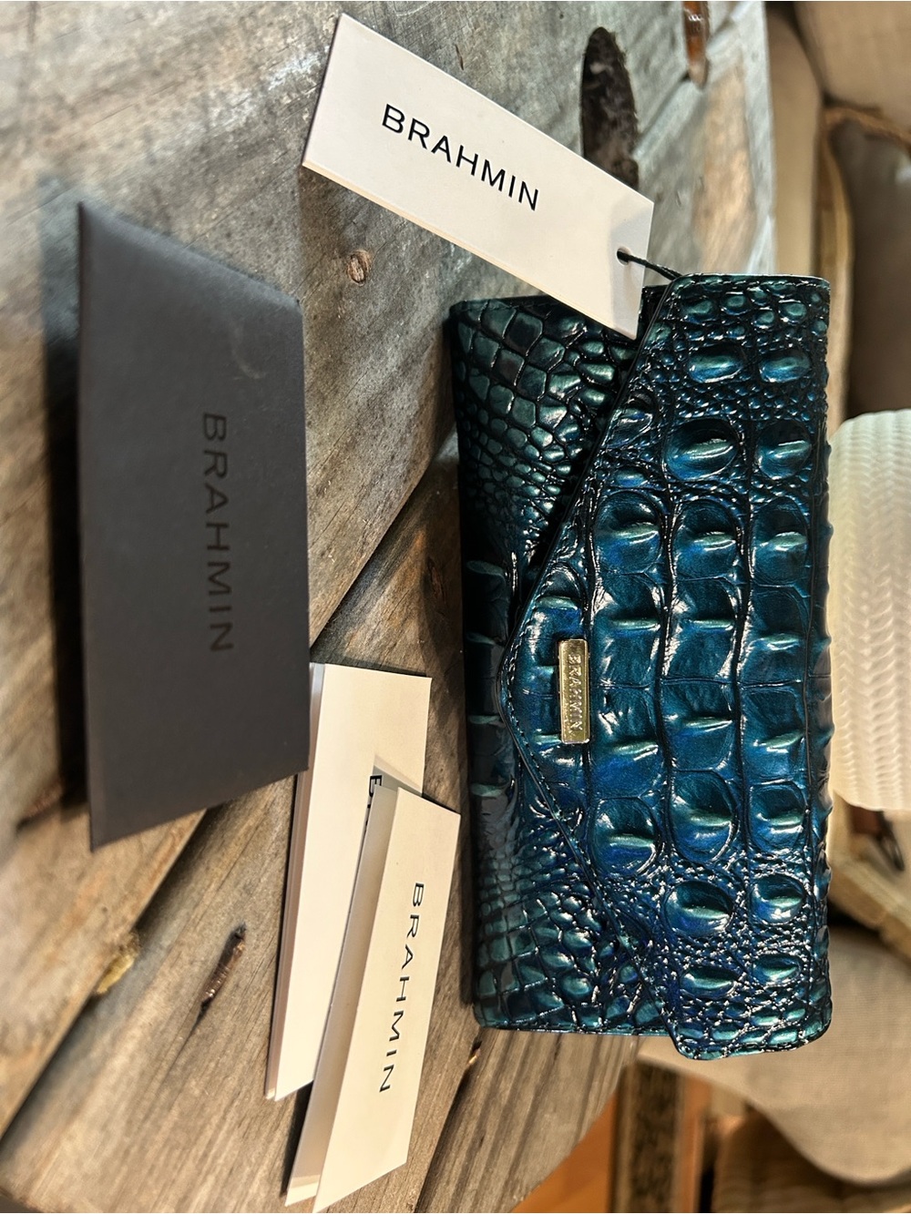 Brahmin Blue/Teal Croc-Embossed Leather Wallet - Picture 2 of 11